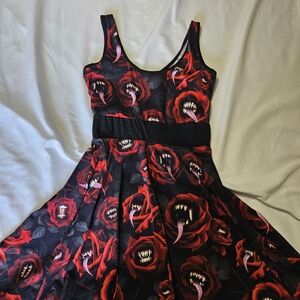 Killstar Dress with Red and Black Gothic Floral Design